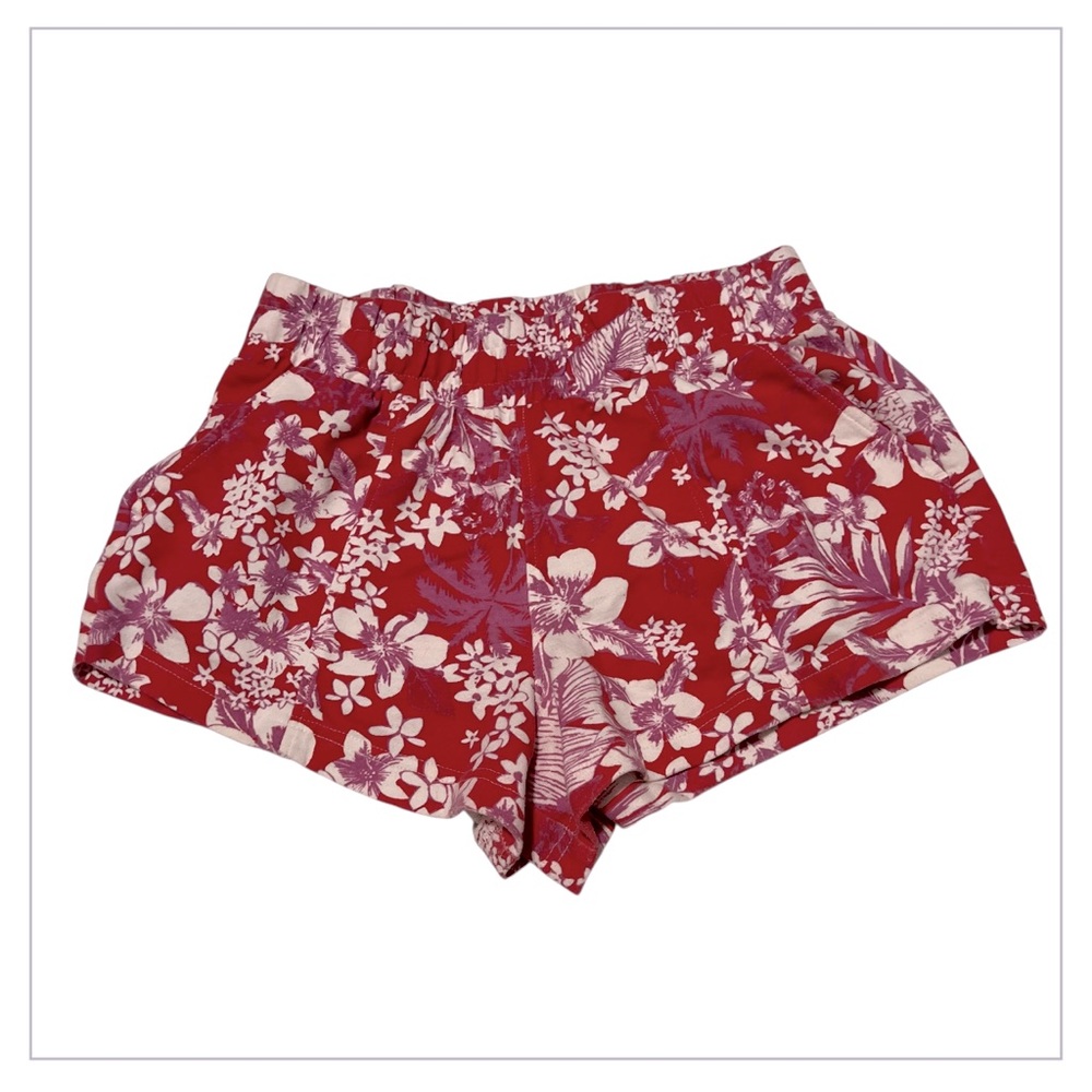 No Boundaries Juniors Red Purple Hibiscus Shorts w Pockets SZ M (7-9)